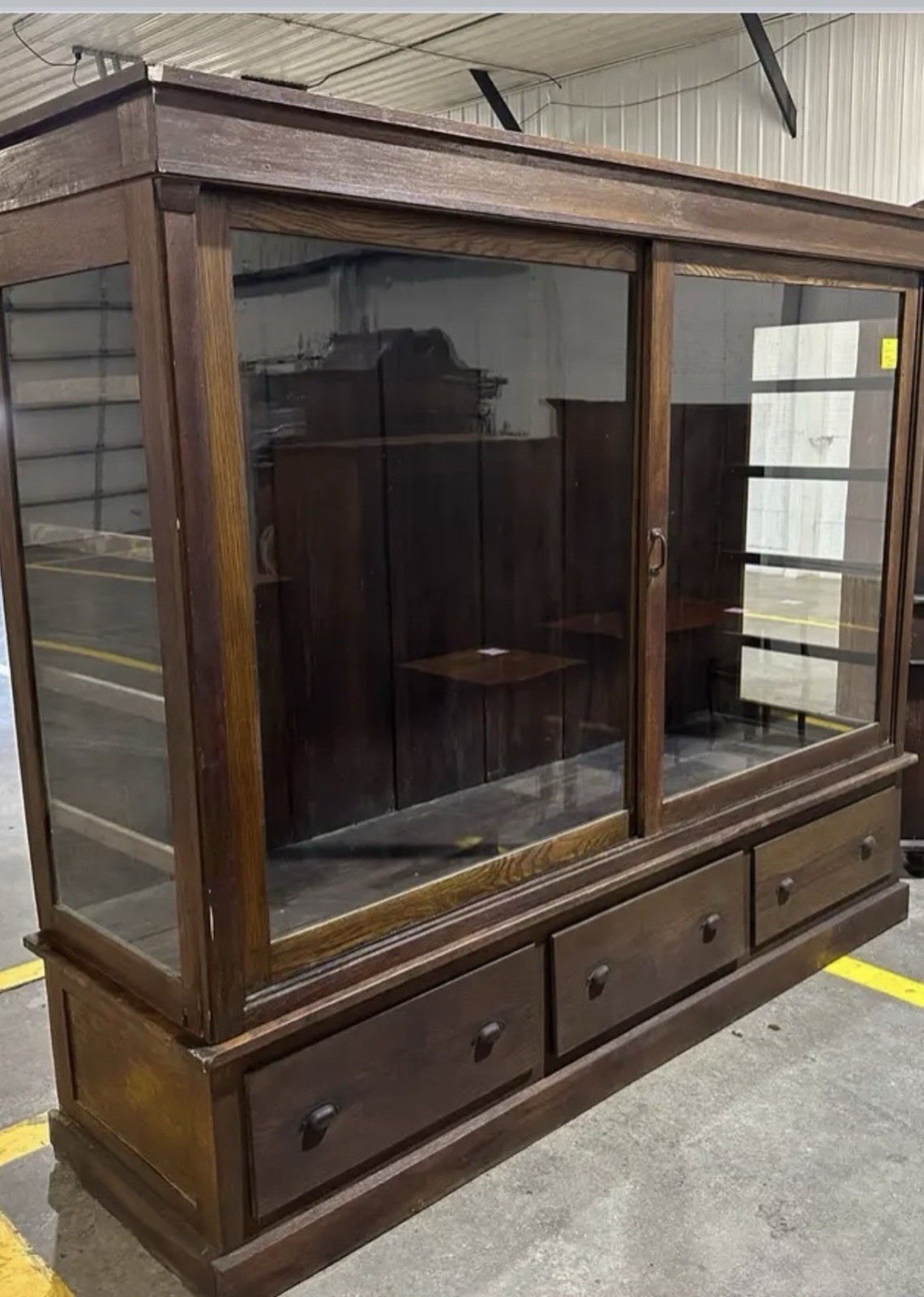 Large Antique General Store Mercantile Display Cabinet Sliding Glass Doors