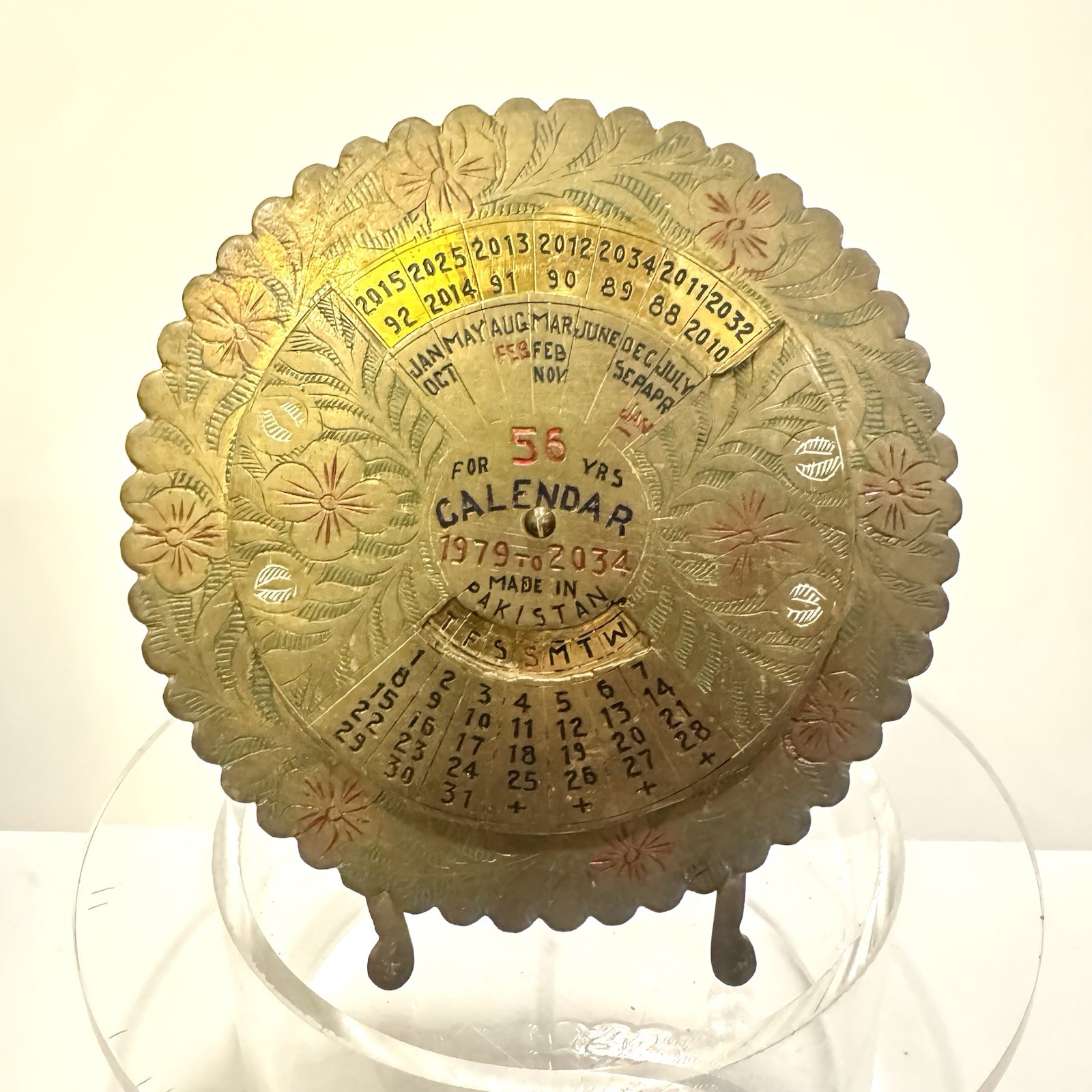 Vintage Brass 56 Years 1979- 34 Perpetual Calendar Rotating Desk Calendar Decor
