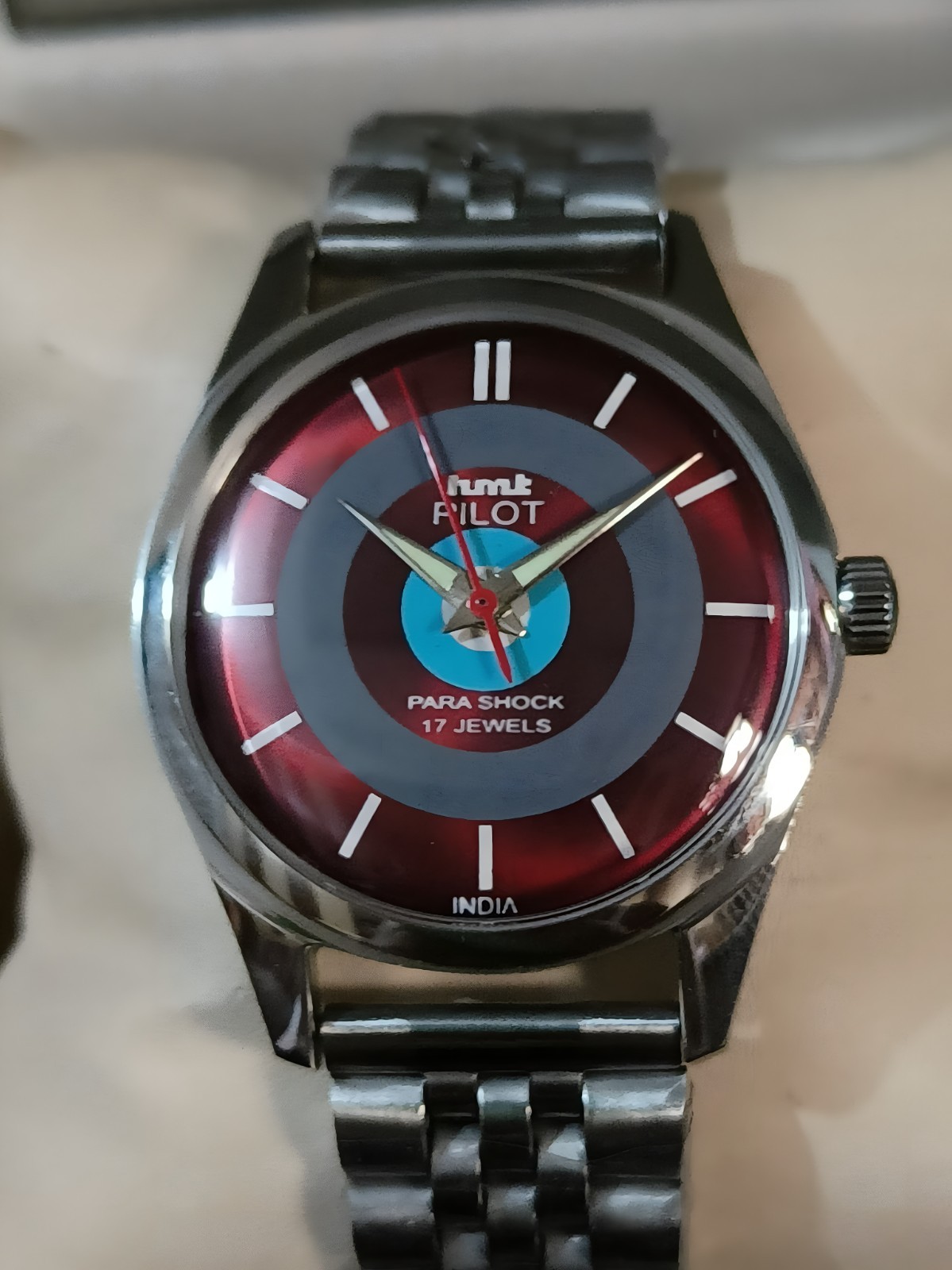 Vintage HMT Pilot Para Shock 17 Jewels Men’s Wristwatch Red Target Dial