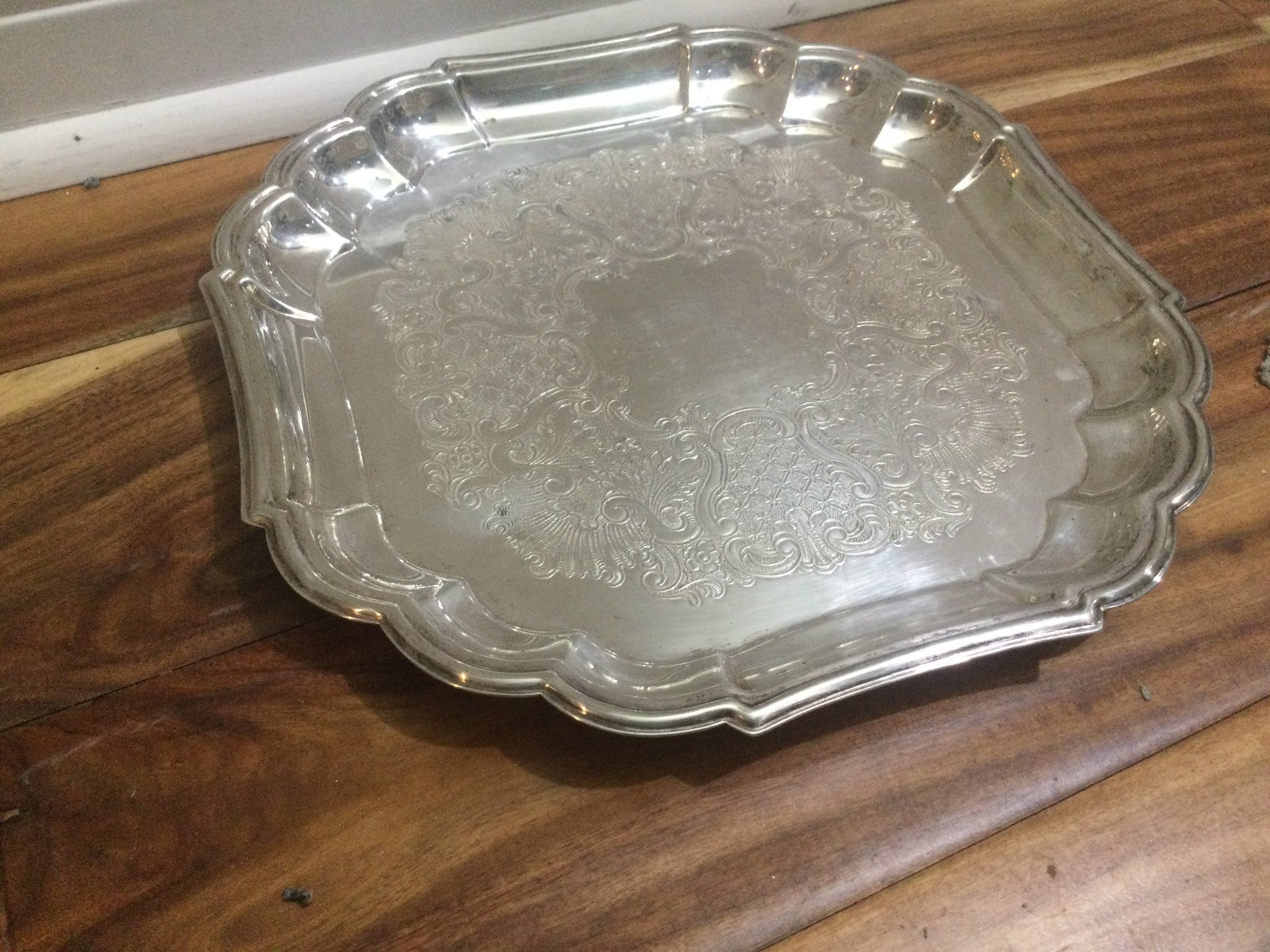 Gorham Heritage Silver Tray YH27 Baroque Scroll 11″ Square E.P. Serving Plate