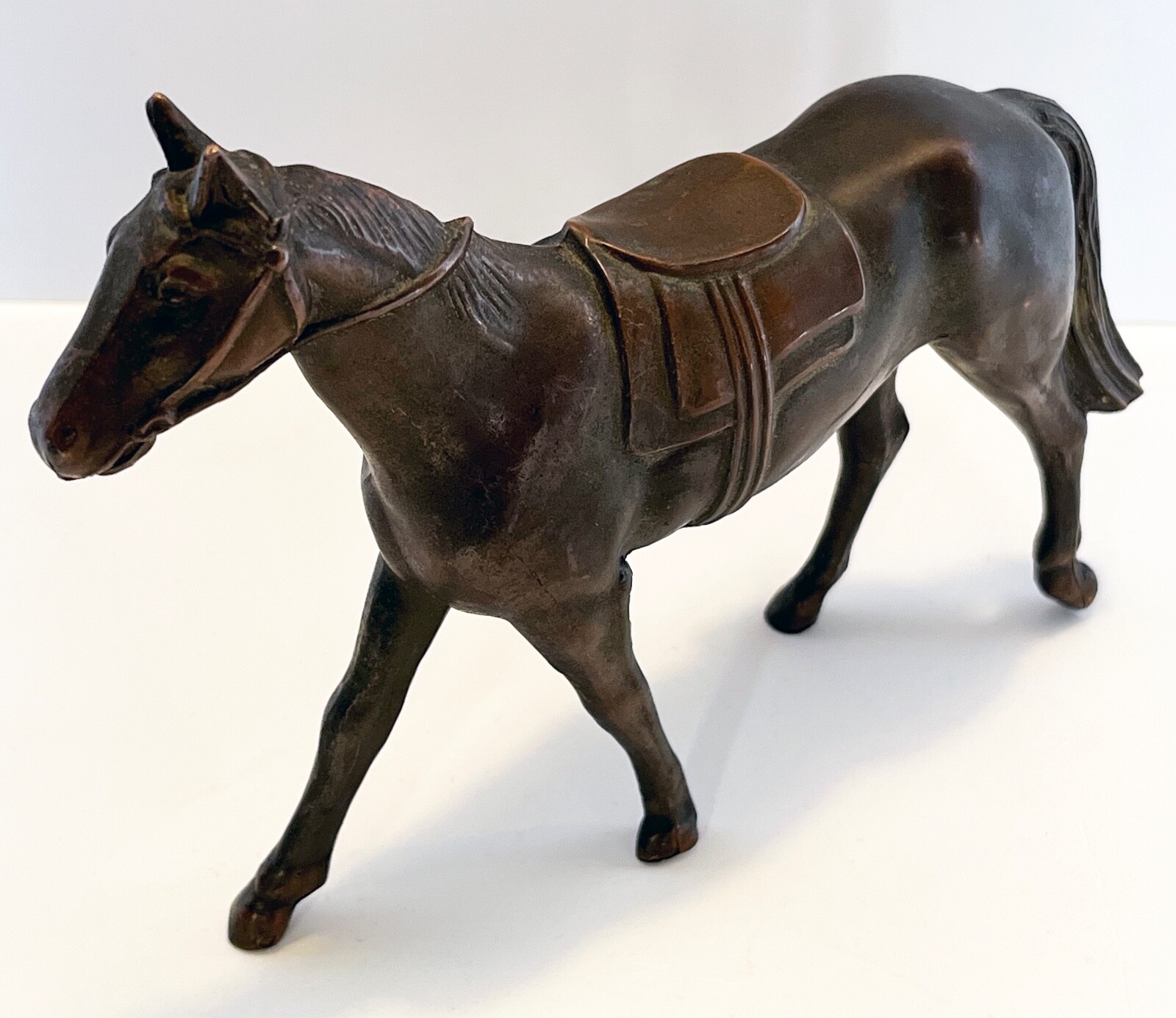 Antique Hollow Cast Bronze Metal Horse Figurine Toy, Early 1900s, 7″ Long