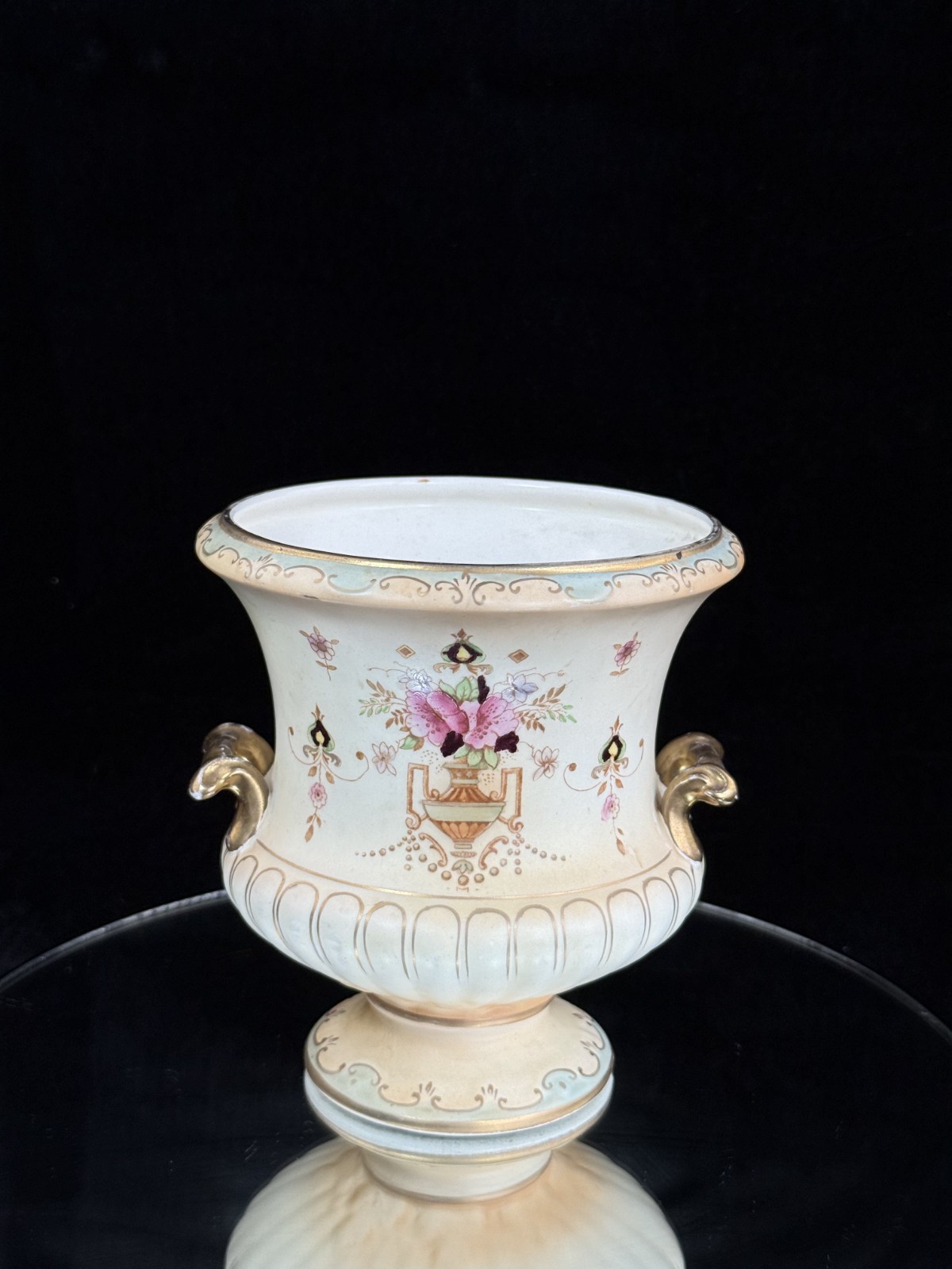 Antique Crown Devon “Dora” Pattern Urn Vase Gilded Floral Pottery c. 1914 Origin