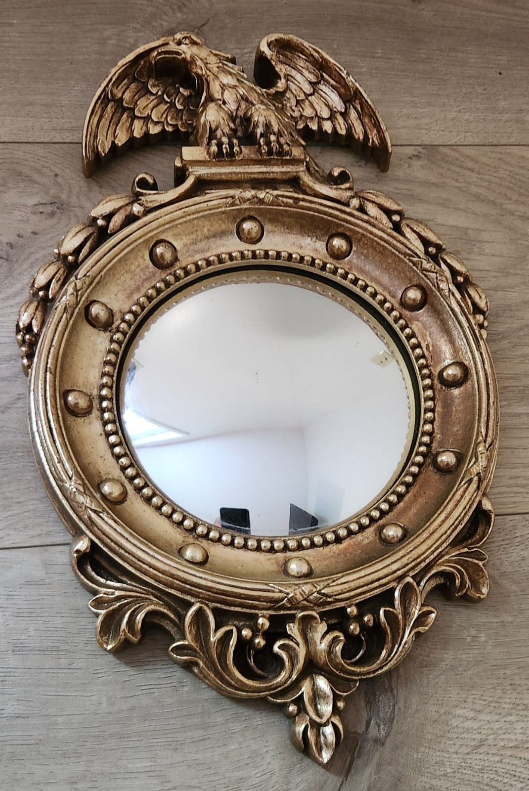 Federal Eagle Convex Porthole Mirror Syroco 1960s Vintage USA Made MCM 13×8″ USA