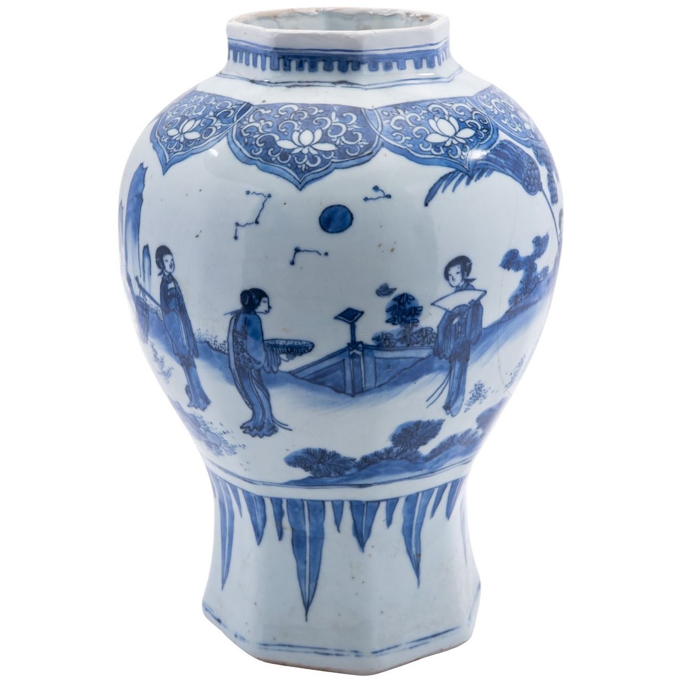 Ming Dynasty Chinese Blue and White Chongzhen Transitional Porcelain Vase Jar