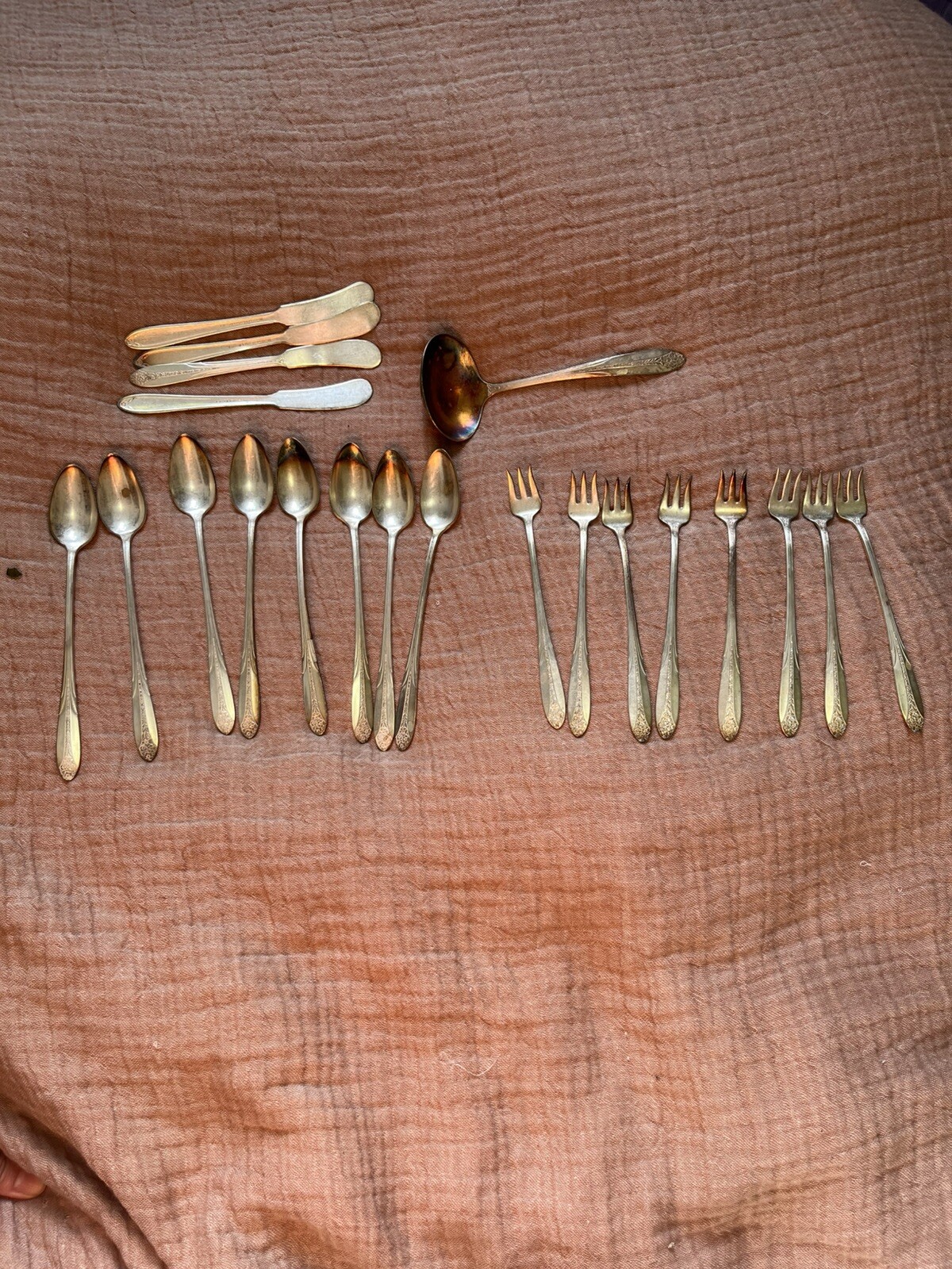 21PC NATIONAL SILVER CO. A1 PRINCESS ROYAL SILERPLATE desert FLATWARE LOT