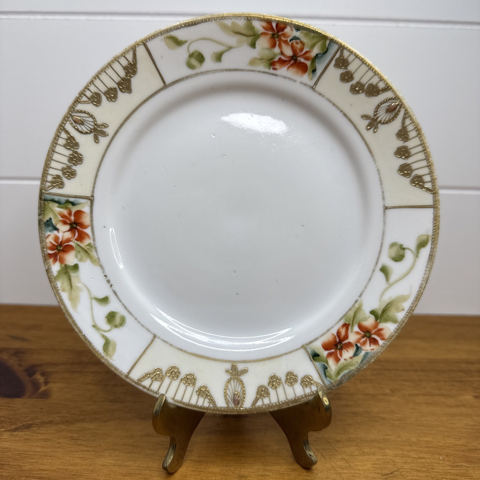Antique 1910’s Noritake Nippon Saucer “Marked M” Japan Made Gold & Orange 6 1/8”