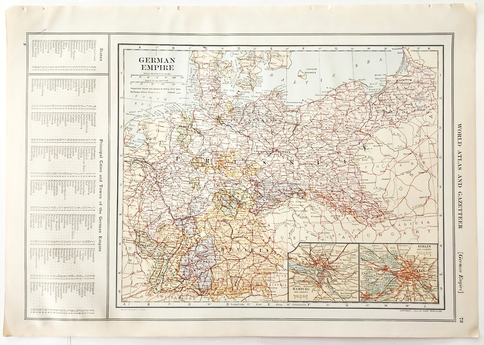 1914 Germany Empire Map Collectible Antique Prussia Hamburg Berlin WW1 Ephemera