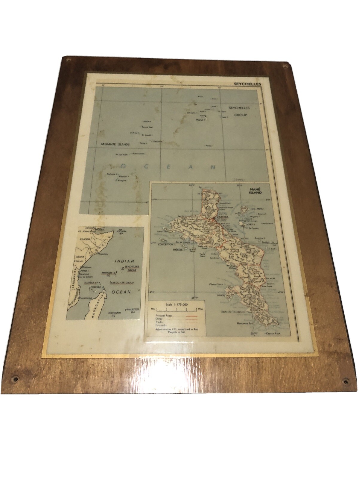 Antique Seychelles Map On Laquered Perma Plaque 17In X 12 3/8 In