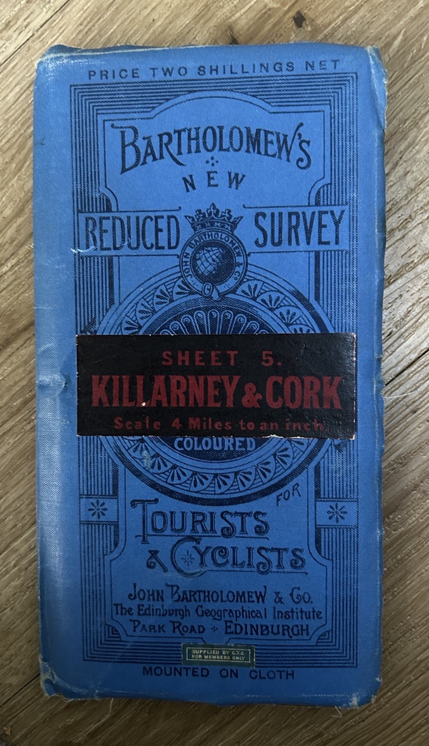 Antique Bartholomew’s Tourists & Cyclists Reduced Cloth Map Killarney & Cork