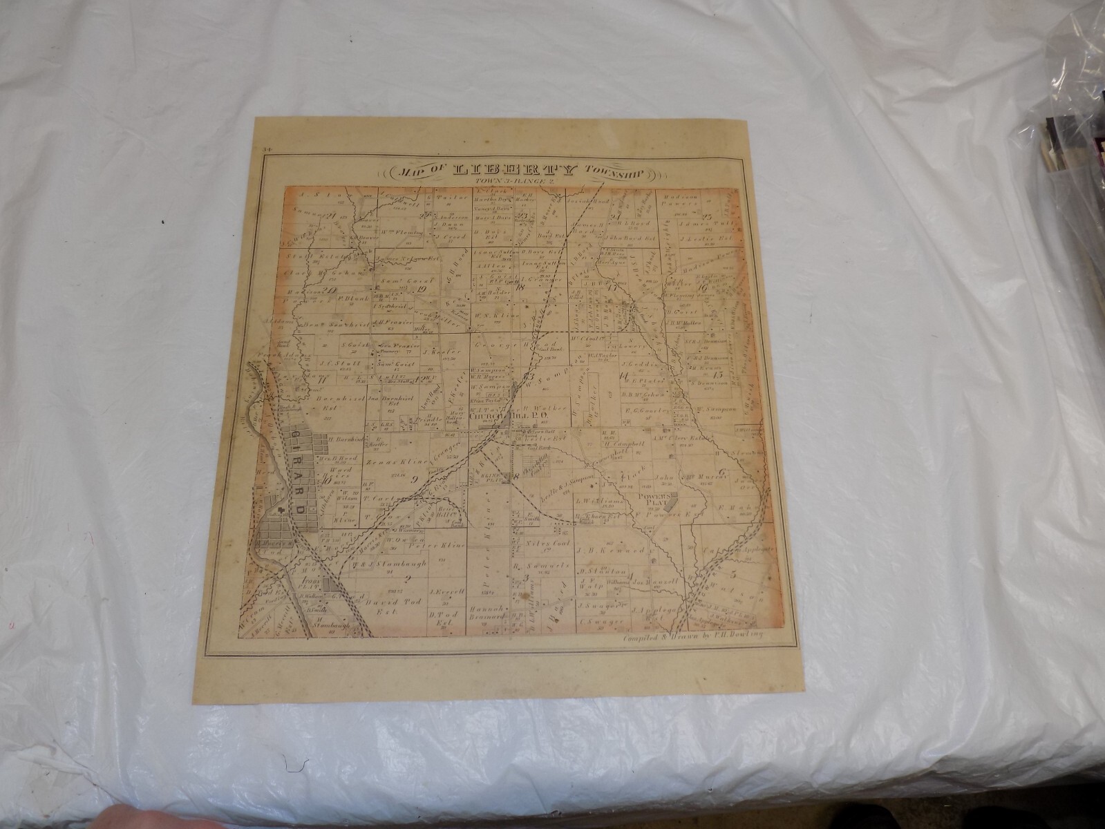 1874 MAP OF LIBERTY TOWNSHIP b/w City Maps GIRARD & CHURCH HILL,TRUMBULL Co OHIO