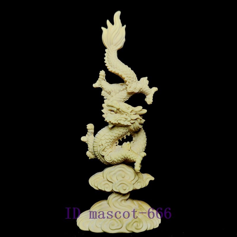 13.5 CM Chinese Boxwood carved Dragon Loong Figure statue Desk Decoration Gift