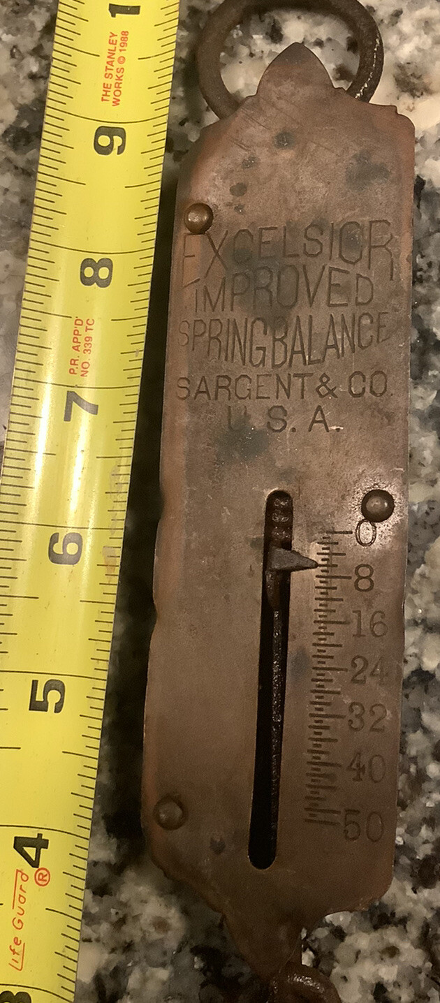Antique Excelsior Spring Scale 50 lb. Sargent and Co. USA Brass