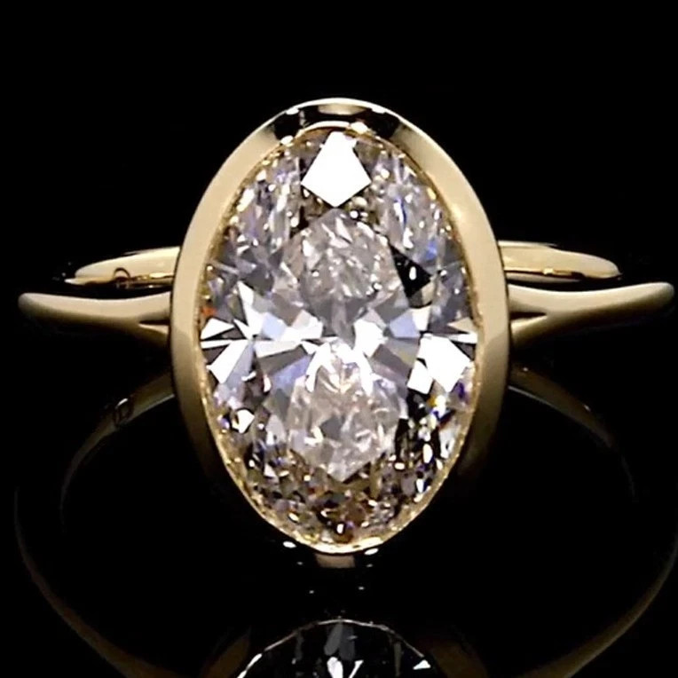 3ct Oval Cut Lab Created DiamondSolitaire Engagement Ring 14K Yellow Gold Plated