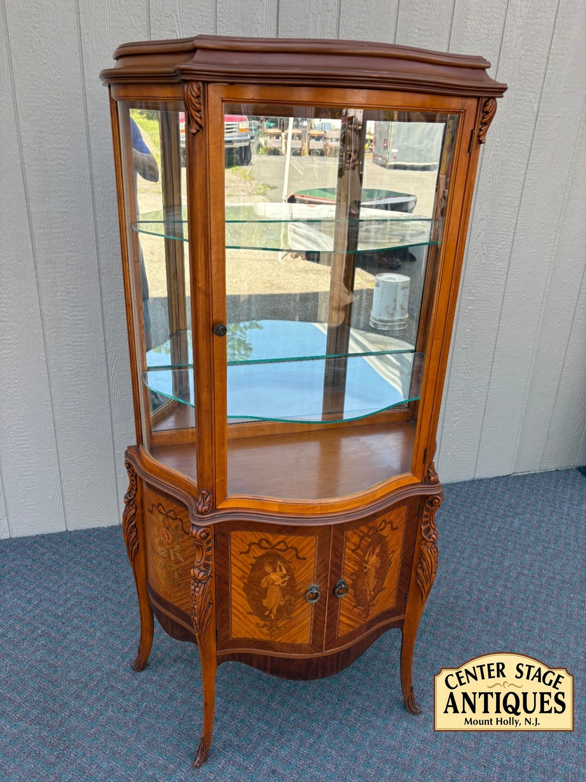 67807 Elegant Inlaid Curio Cabinet with Glass Display Shelves Super QUALITY