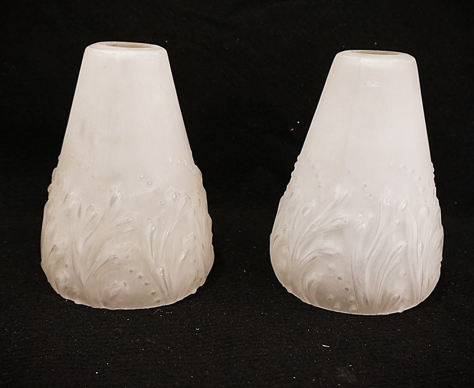 Pair Muller Freres Luneville Art Nuevo Satin Glass Antique Lamp Shades Signed
