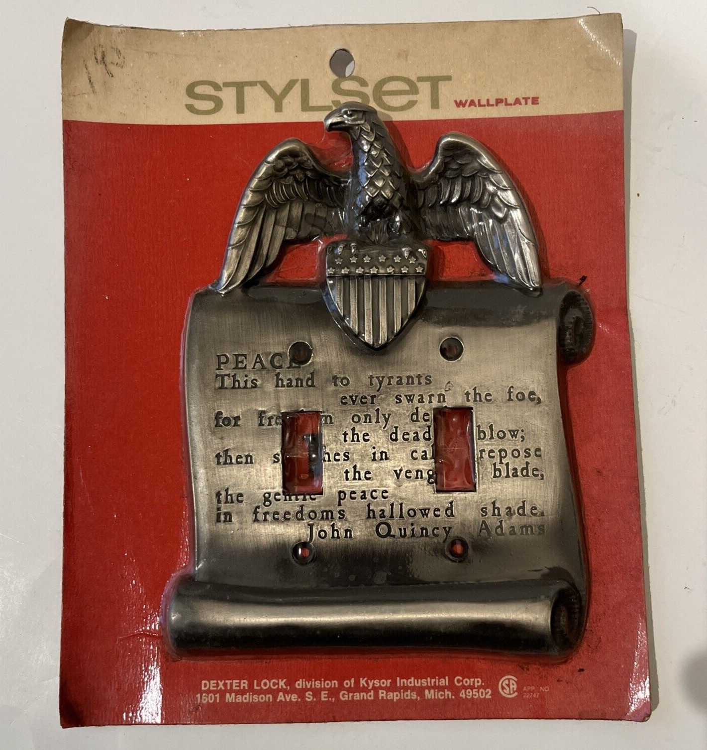 Vtg American Eagle Peace John Q Adams Antique Pewter Double Light Switch Cover