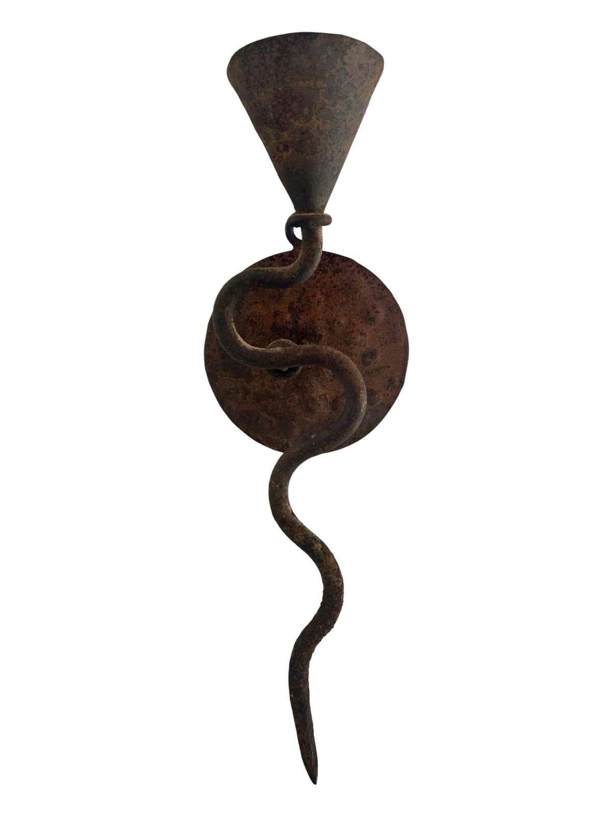 Vintage Hand Forged Wrought Iron Wall Sconce Candle Holder Primitive Rustic Rust
