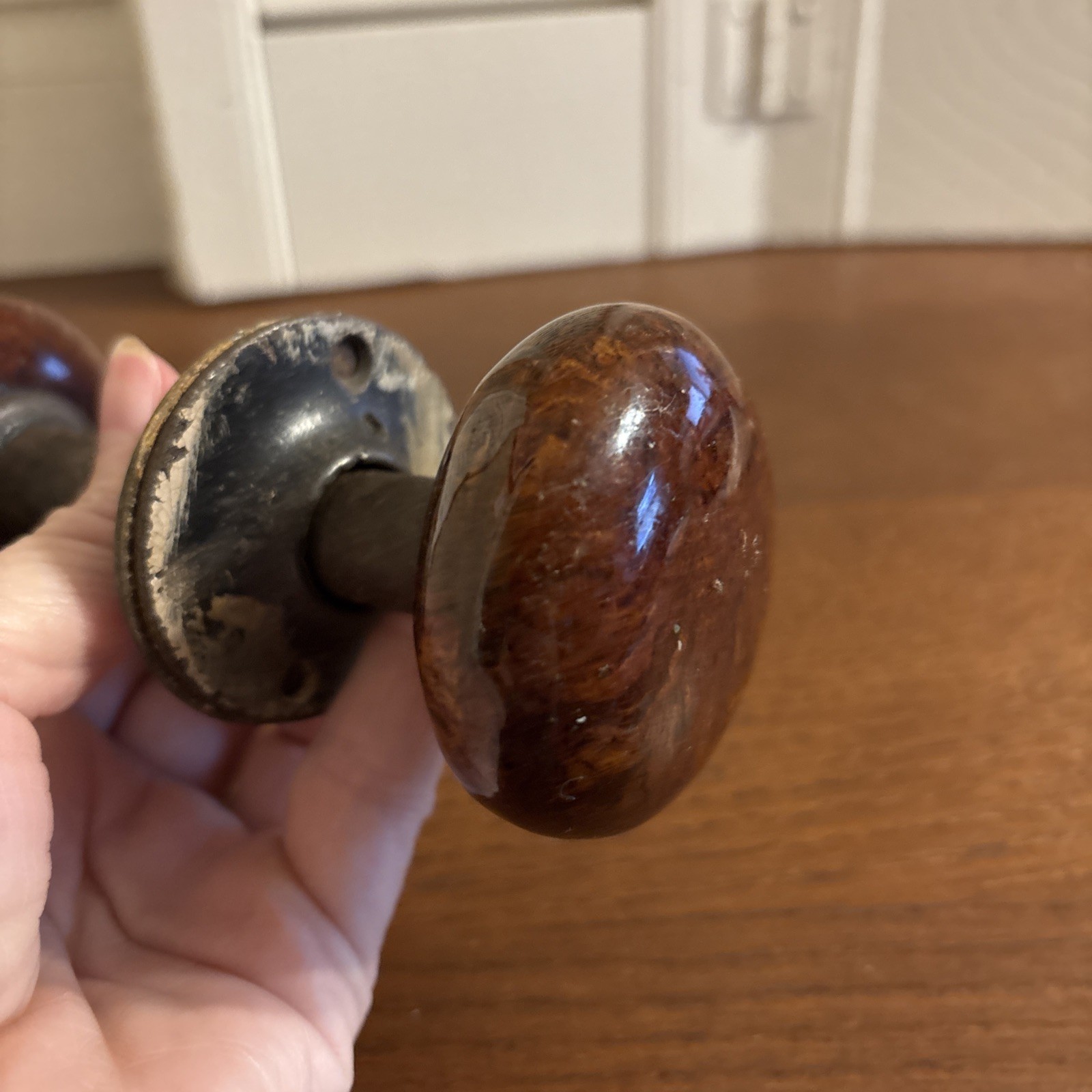 Vintage Brown Marble Swirl Porcelain Round Door Knob Set