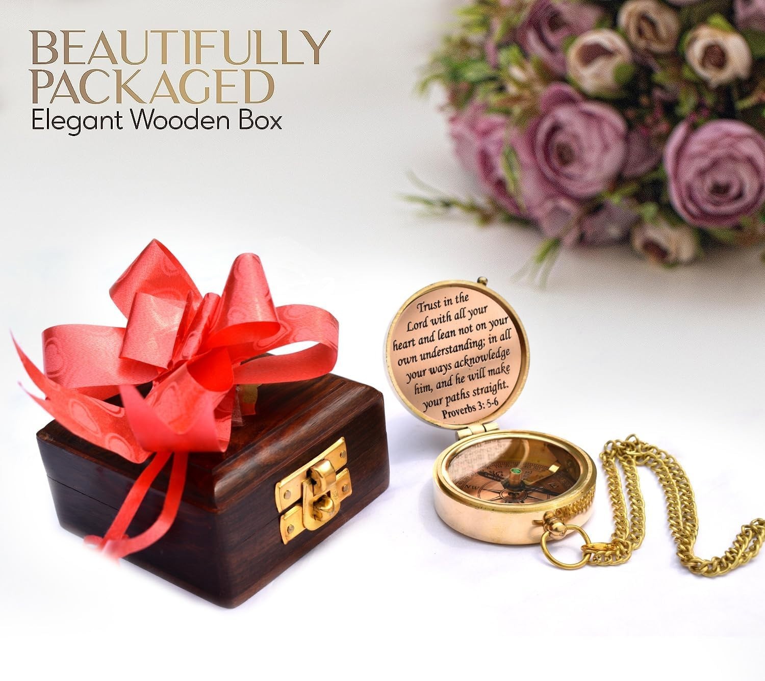 Solid Brass Engraved Compass with Gift Box – Perfect for Baptism & Graduation