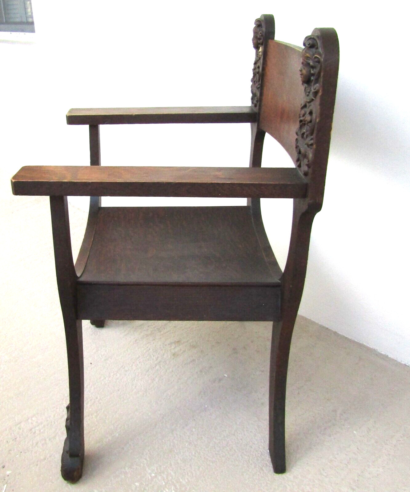 19th Century Spanish Colonial Altar Carved Armchair With Wood Seat and Back
