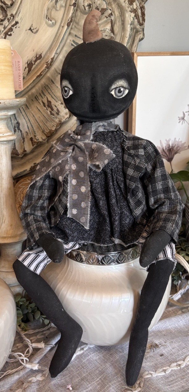 Olivia Primitive Handmade Girl Black Pumpkin Doll Folk Art Handmade