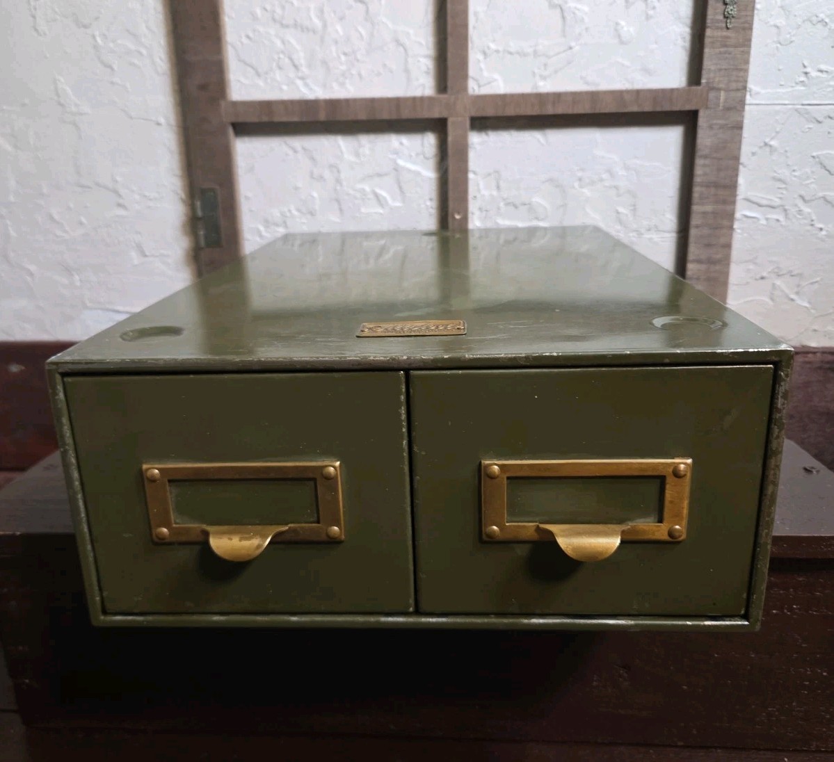 Vtg ALLSTEEL Metal FP 2 Drawer Index Card File Cabinet 17 x 11x 5 Military 60s