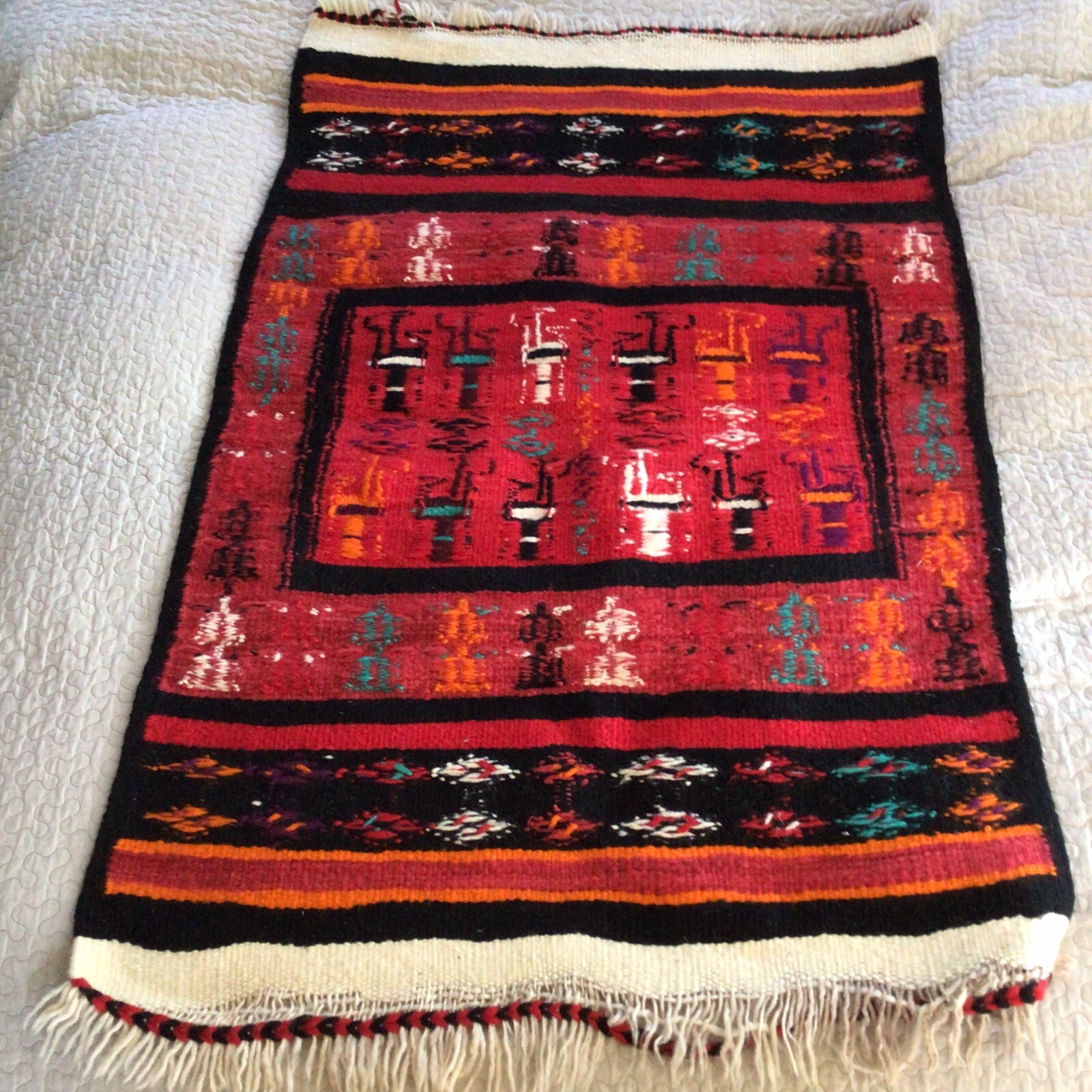 Old Vintage Middle Eastern Possibly Turkish Hand Woven Pictorial Rug 34”x 51”