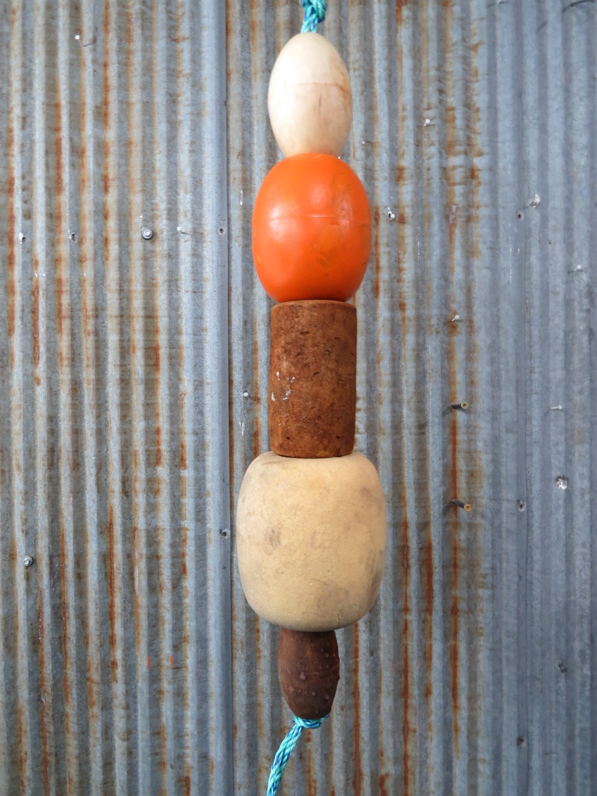 5 Old Fish Net Floats 25+ Inches Long Fishing Buoys Bouys Tiki Hut Bar -(SF345)