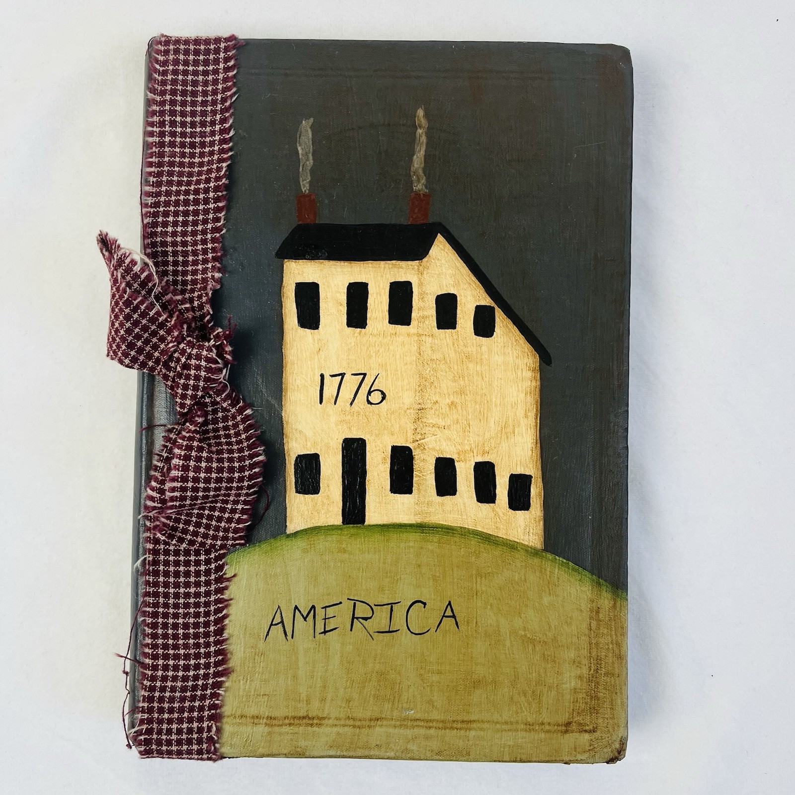 Primitive~Folk Art~HandPainted~1776 Saltbox House~America~”Songs of Praise” 1935
