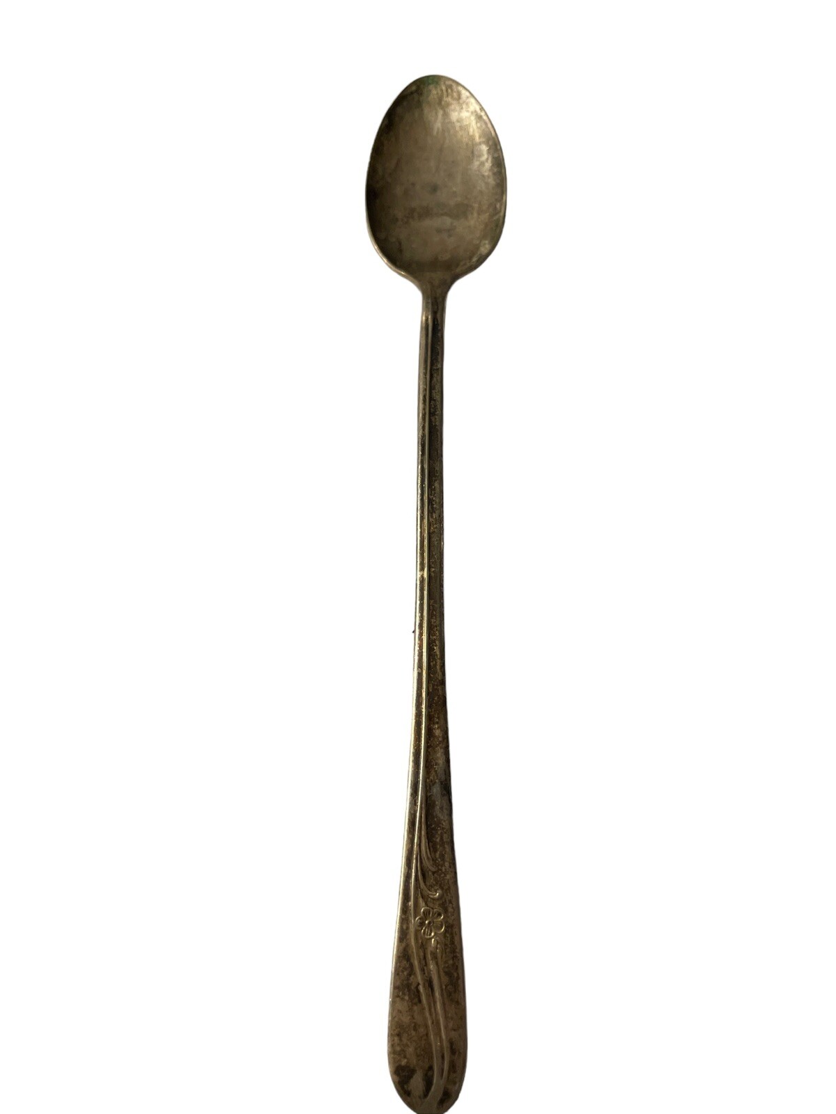 H&T Mfg Co. Silver Plate Condiment Serving Spoon Ladle 1940 Meadow Flower Aged