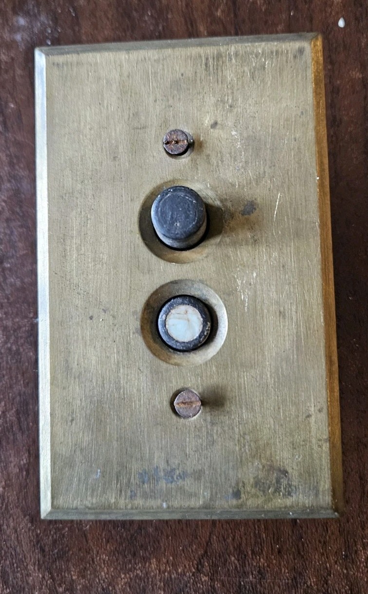 Antique Mother of Pearl Push Button Wall Duplex Light Switch w Brass Cover Plate