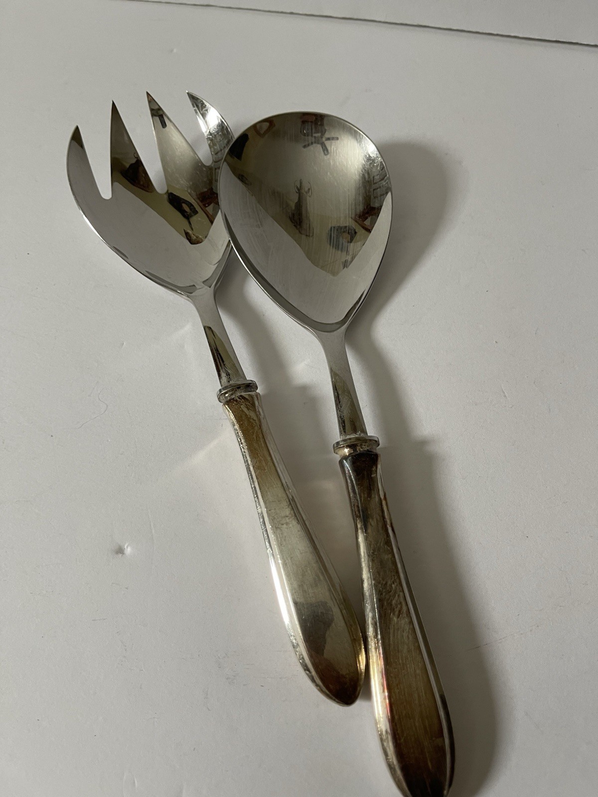 Vintage Danish Silver Plated Salad Servers 10” Gero 90. Weighted Handles