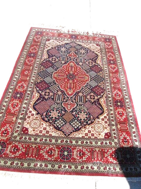 Vintage 100%silk ,Silk On Silk Kum Rug