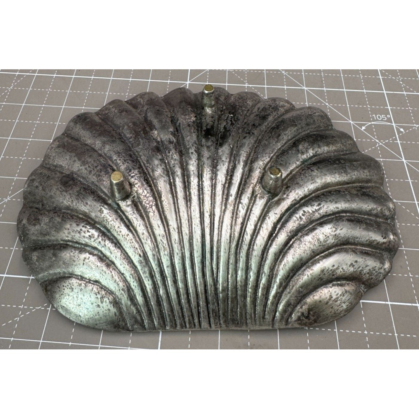 Vintage Clamshell Footed Dish Heavy Silver Plated Bronze Fine Detail 29.8oz