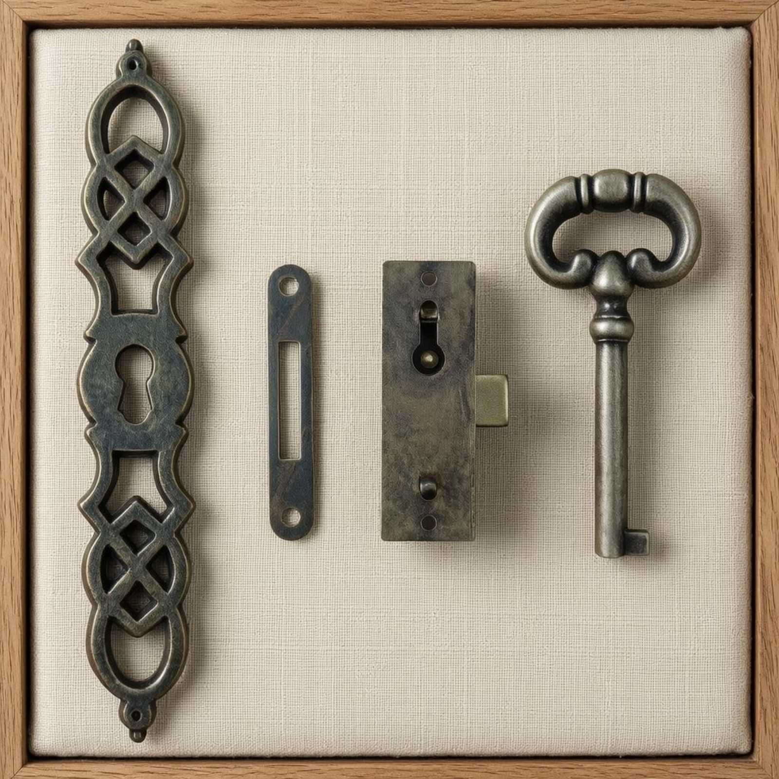 4 Pieces Vintage Clock Lock Hardware Set Aged Finish Grandfather Clock Lock