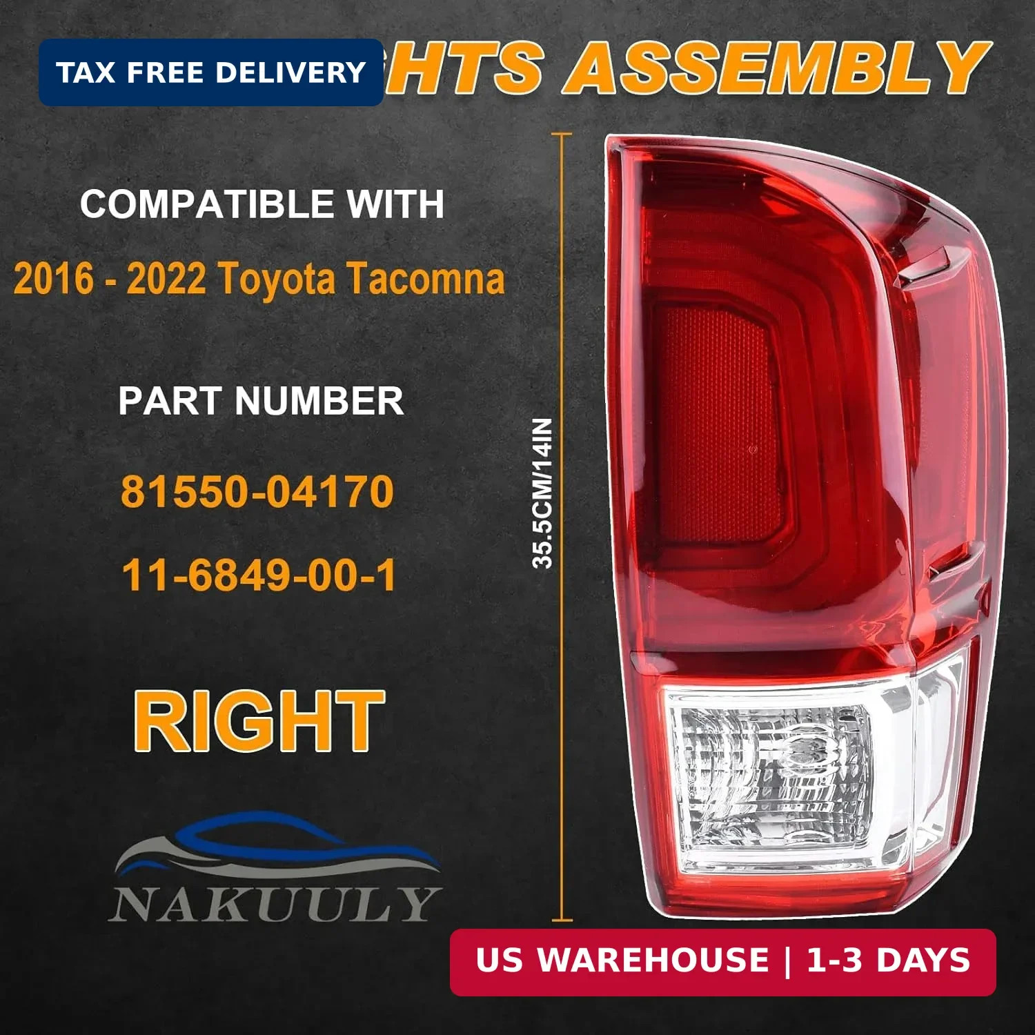 Tail Light Rear Lamp Compatible with 2016-2023 Toyota Tacoma Right Passenger Sid