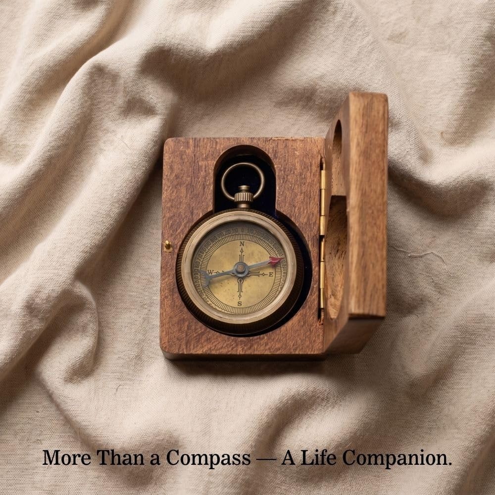 Luxury Engraved Brass Pocket Compass Gift & Elegant Hardwood Presentation Box