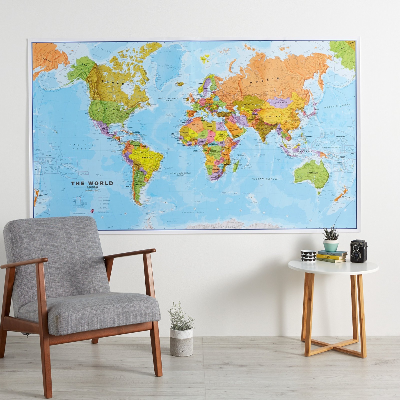 Giant World Map 46×80 – Fully Laminated Mega Map – 2026 Updated Geography Decor