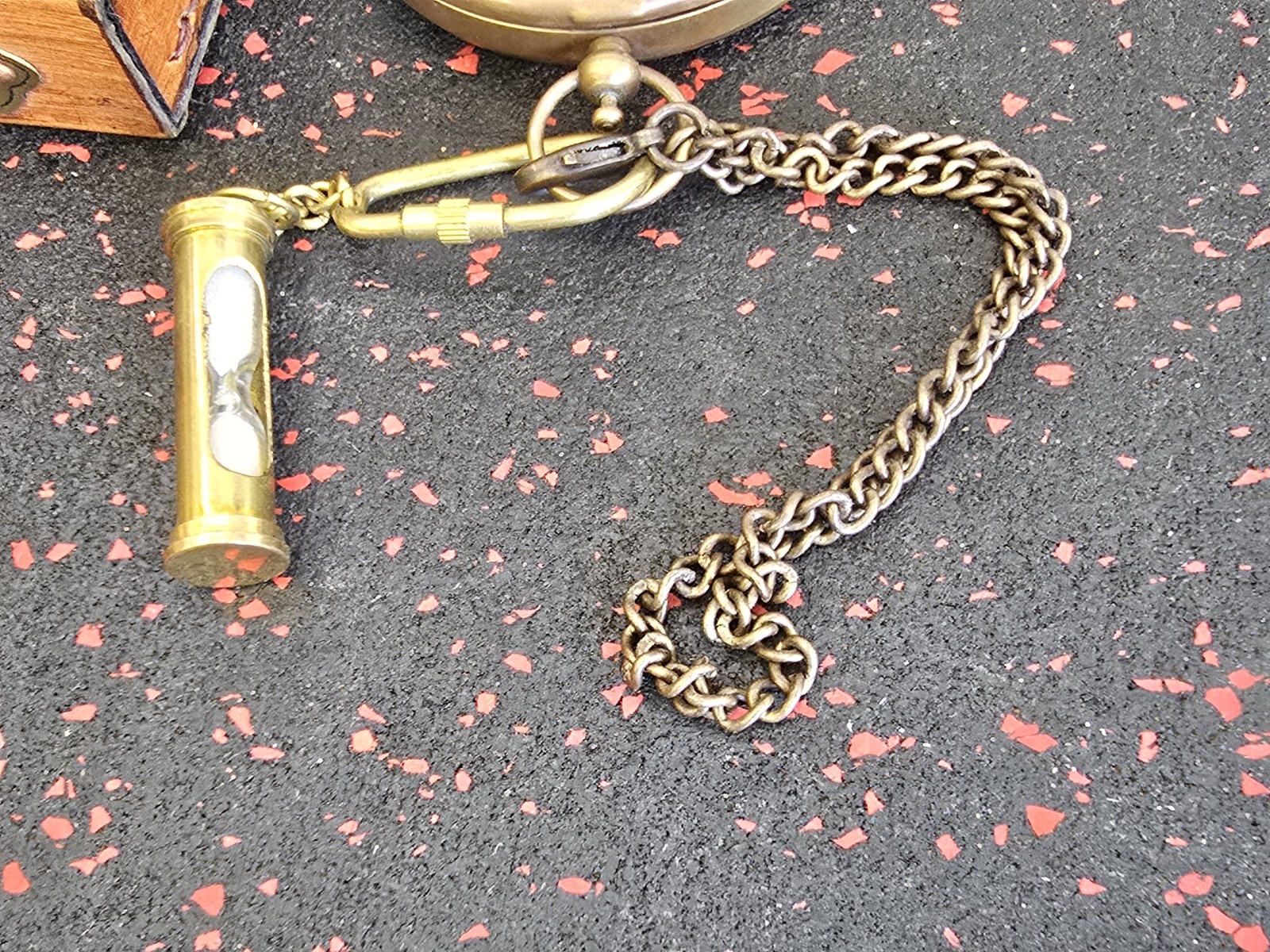 Antique Brass Pocket Compass Sundial Vintage Nautical Gift With Leather Case