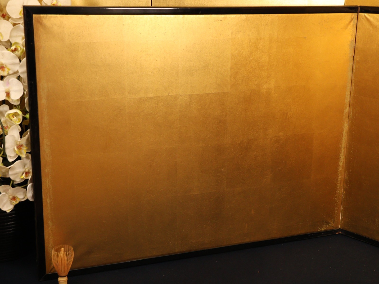 Japanese Partition Two-Panel Gold Leaf Folding Screen Decoration Byobu Interior