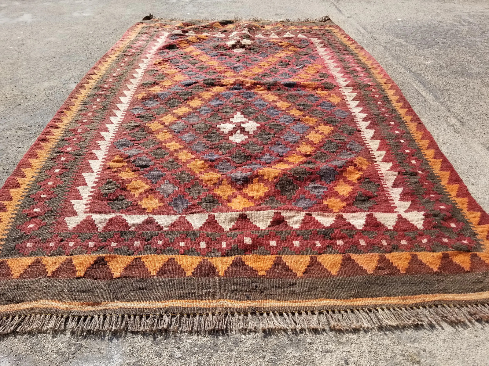 Distressed Vintage Traditional Handmade Afghan Wool Multicolor Kilim 5.3×3.2 ft