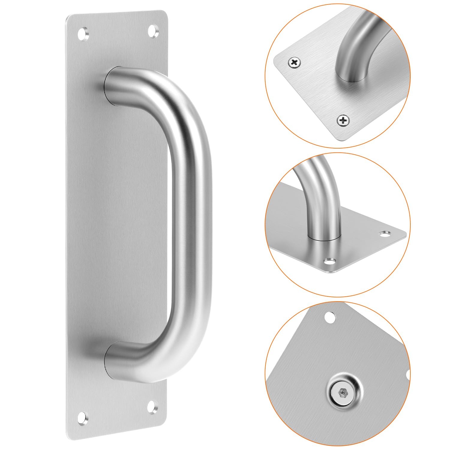 QWORK Pull Push Door Plate Handle 8″, 2 Pack Stainless Steel Silver