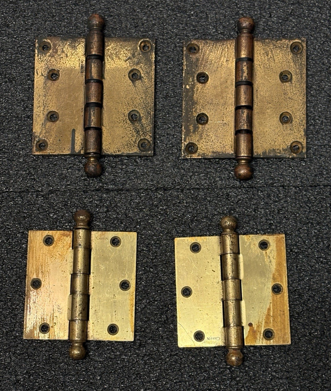 2 sets of Vintage Brass Ball Hinges 1- 4″ & 1- 3-1/2″ Sargent 1543