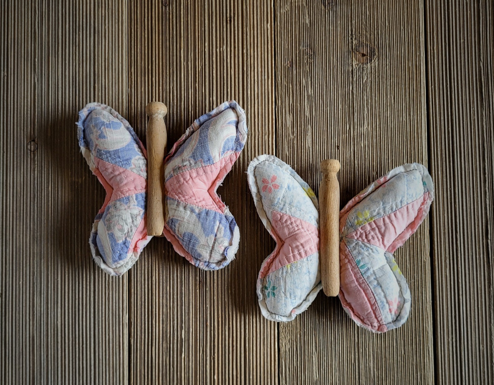 Vintage Quilted Butterflies, pair of quilted butterfiles, vintage decor