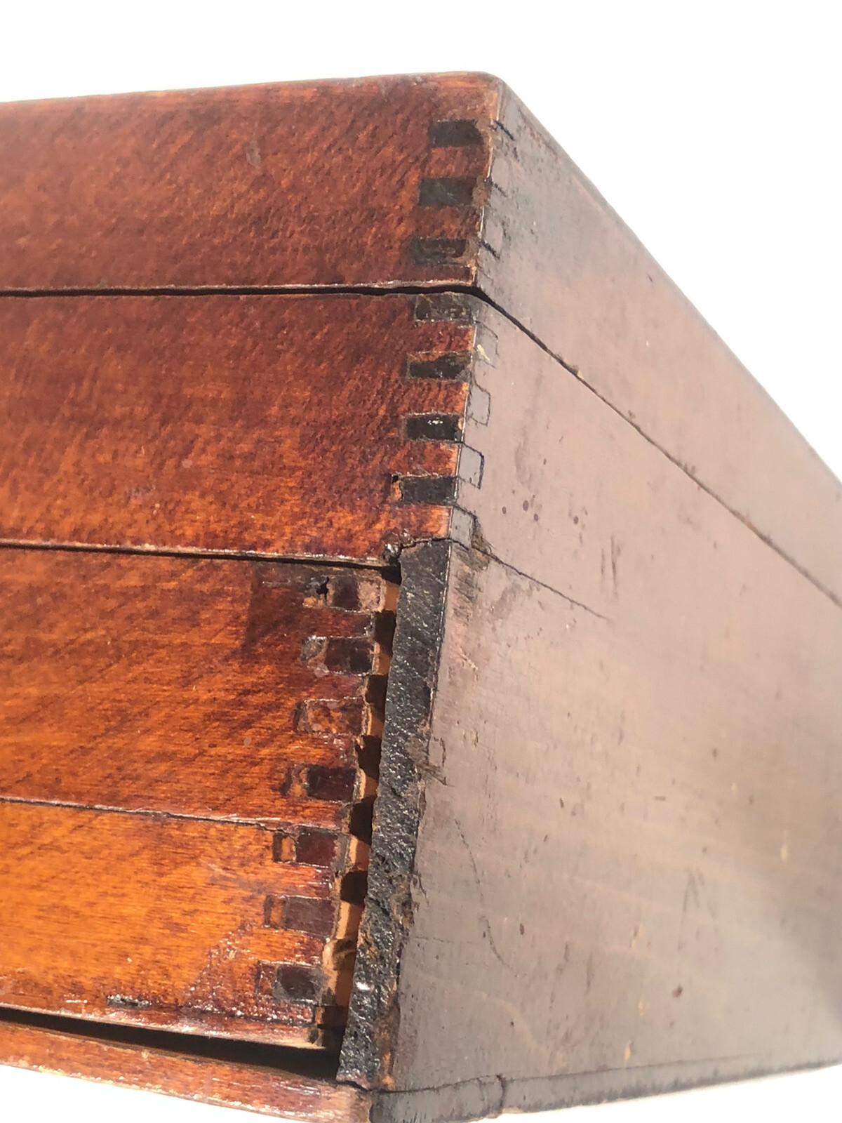 Antique Primitive Solid Wood Storage Box Writing Dovetail Corners Lid Display