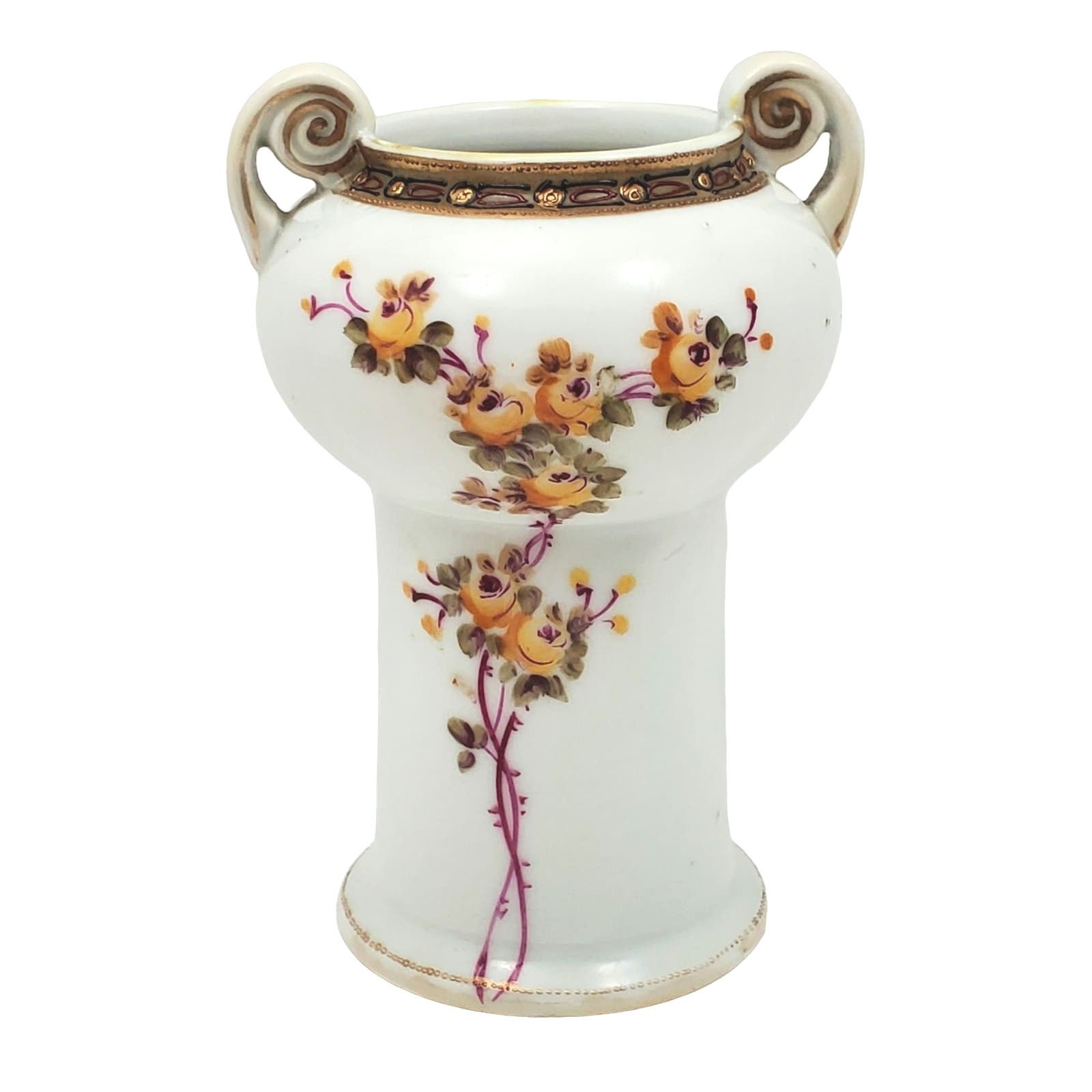 Nippon Noritake Double Handled Hand Painted Floral Gold Encrusted Vase Antique