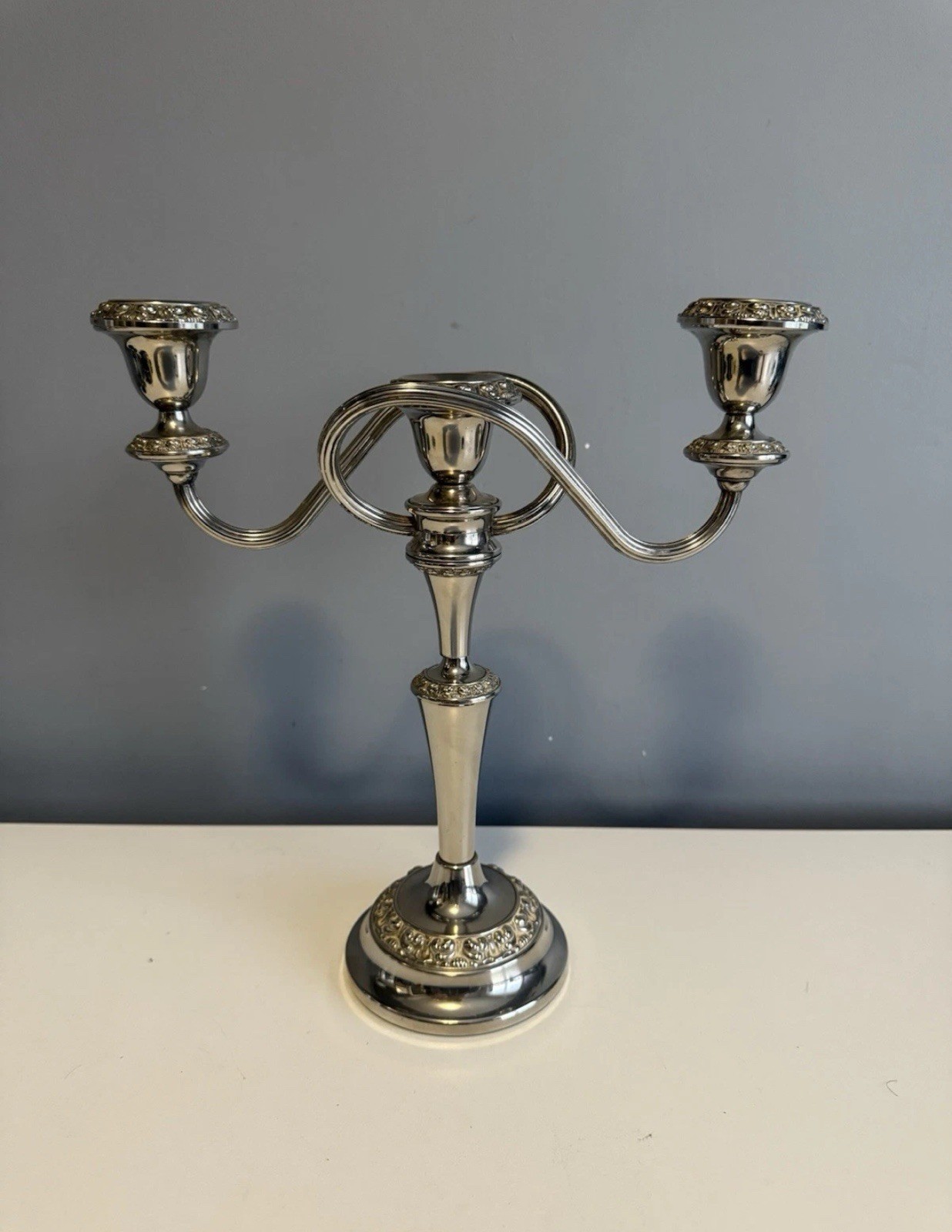 Vintage 3 Branch Ianthe Silver Plated Candelabra C34 Centrepiece Mantle Prop
