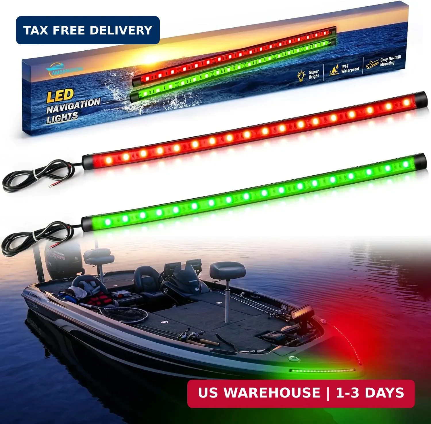 Red and Green Boat Navigation Lights, LED Boat Lights Waterproof, Bow Light for