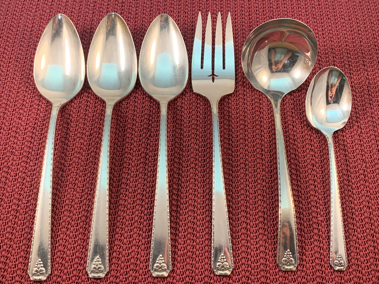 6 Serving Pieces 1945 BORDEAUX Prestige Oneida Silverplate Meat Ladle Spoons