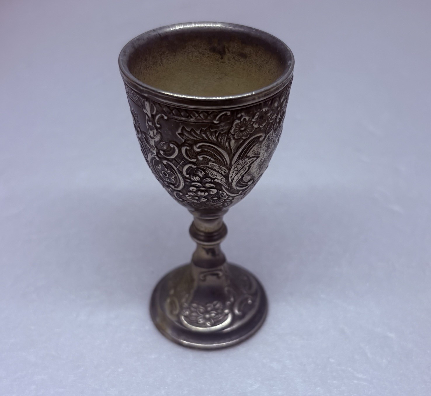 Vintage Hallmarked Silver Plated Chalice Cup 3.5” Embossed Floral Art Decor 7
